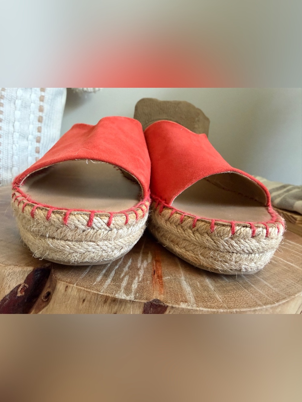 Franco Sarto Pine Espadrille Orange Suede Open-Toe Platform Slide - Picture 4 of 9